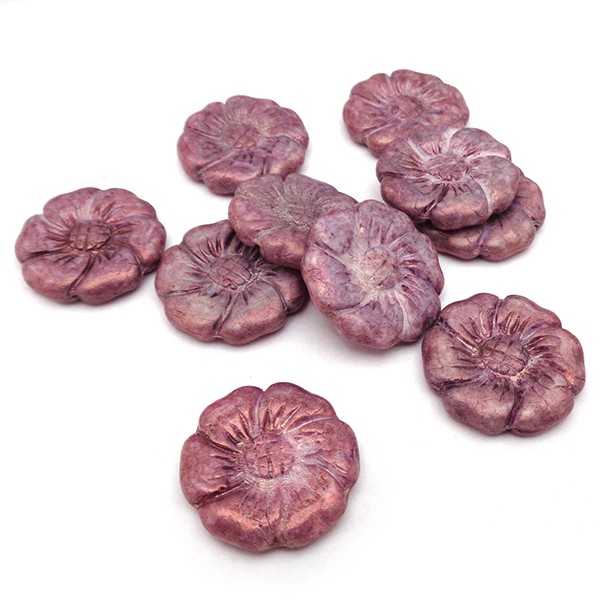 Czech Glass Beads Flower 22mm (1) Luster Purple