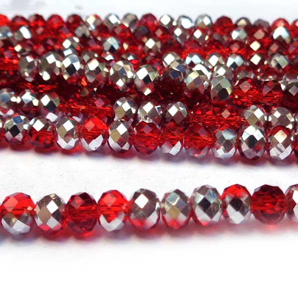 Imperial Crystal Bead Rondelle 4x6mm (95) Half Plated Metallic Silver Red
