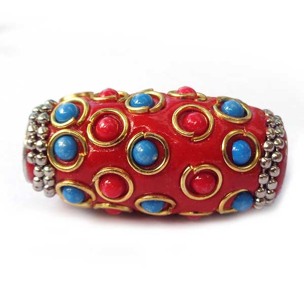 Kashmiri Style Beads Oval Medium 32x18mm (1) Red