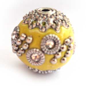Kashmiri Style Beads Round 15mm (1) Style 005D Yellow