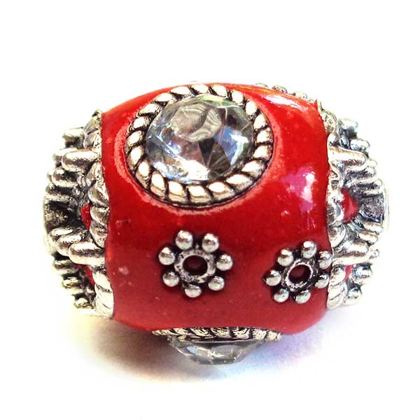 Kashmiri Style Beads Oval 18mm (1) Style 008D Red