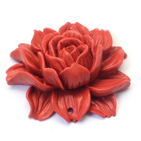 Cinnabar Pendant Connector Synthetic Carved Flower Rose 39x46x16mm (1) Red