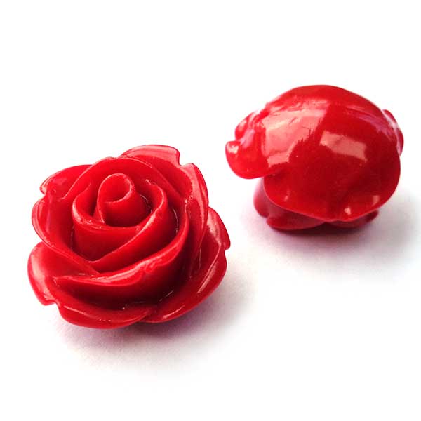 Coral Beads Synthetic Carved Flowers Roses 20mm (1) Red