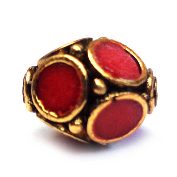 Kashmiri Style Beads Enamel 13x11mm Oval (1) Gold Red