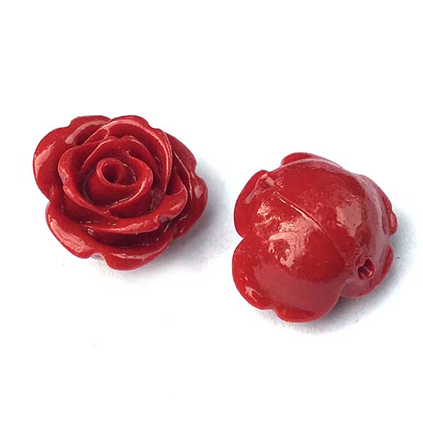 Coral Beads Synthetic Carved Flowers Roses 15mm (10) Red