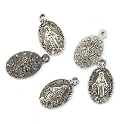 Cast Metal Charm 'The Miraculous Medal' Oval 17x10mm (10) Antique Silver