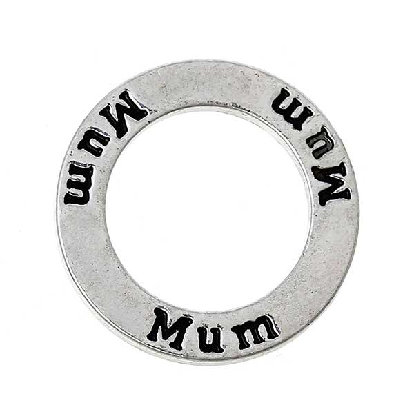 Cast Metal Ring Word 'Mum' 22mm (1) Antique Silver