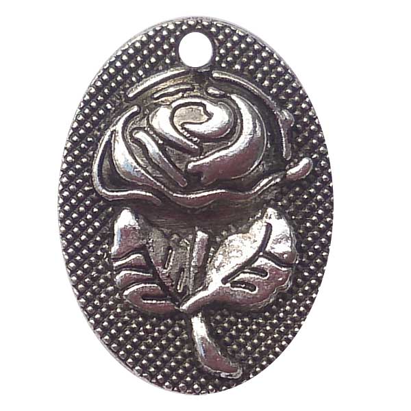 Cast Metal Charm Flower Rose In Oval 17x13mm (10) Antique Silver