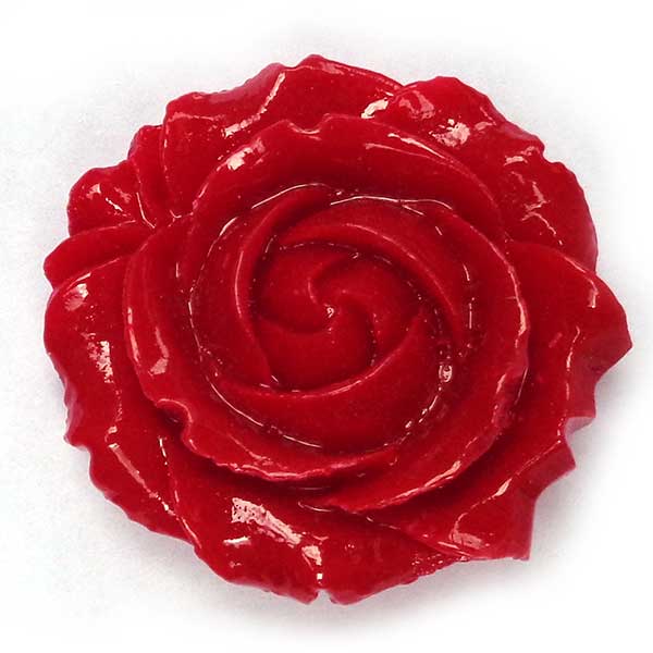 Coral Beads Synthetic Carved Flowers Rose Double Sided 25x9mm (1) Red