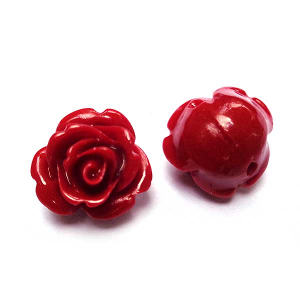 Coral Beads Synthetic Carved Flowers Rose 14mm (1) Red