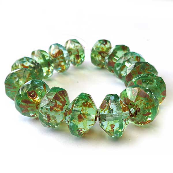 Czech Glass Beads Saucer Chunky 13x9mm (15) Peridot with Picasso S-010