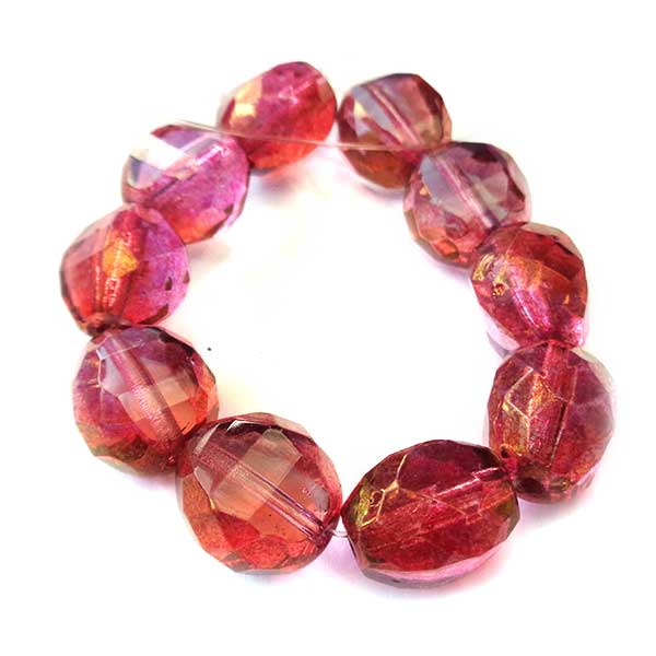 Czech Glass Beads Two Way Cut Faceted Round 12x11x8mm (10) Rose S-011