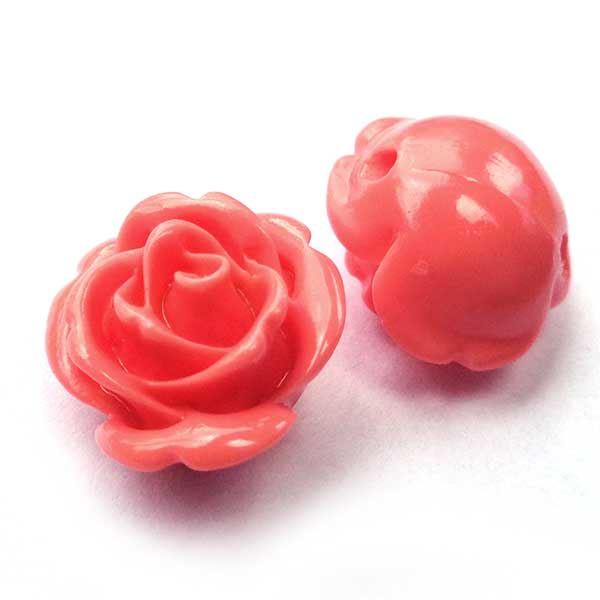 Coral Beads Synthetic Carved Flowers Roses 20mm (1) Pink Salmon