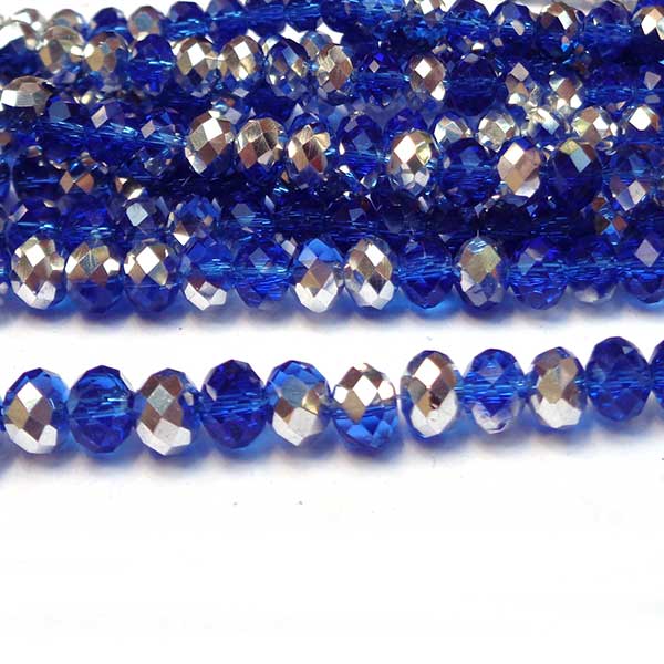 Imperial Crystal Bead Rondelle 4x6mm (95) Half Plated Metallic Silver Sapphire