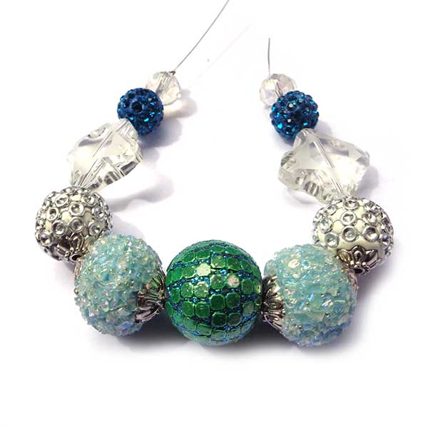 Bohemian Bead Strands Mixed Beads A017 Sea Green, Teal & Blue