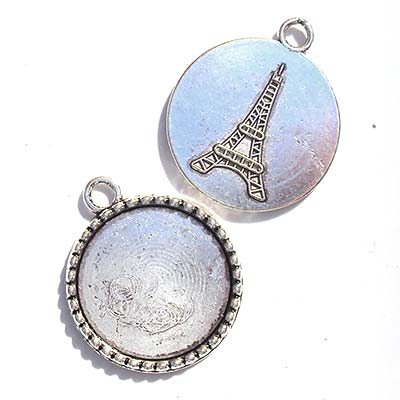 Setting Fits 18mm Round Cast Metal Back Design Eiffel Tower (10) Antique Silver 