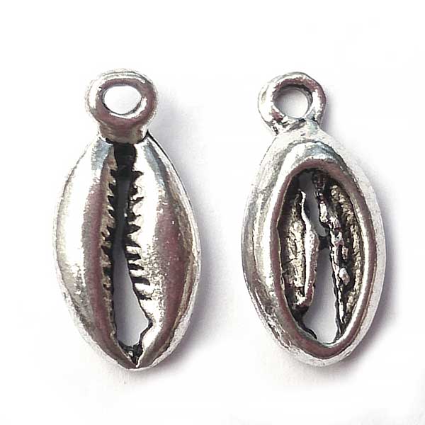 Cast Metal Charm Cowrie Shell 17x8mm (10) Antique Silver