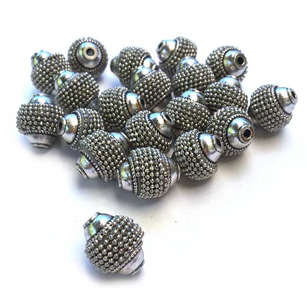 Kashmiri Style Beads Oval 13x15mm (1) Style 00MIS-W Silver Grey