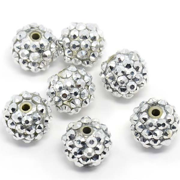 Resin Rhinestone Beads 14x12mm (10) Silver