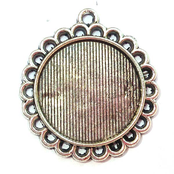 Setting Fits 20mm Round Cast Metal Simple Lace (10) Antique Silver