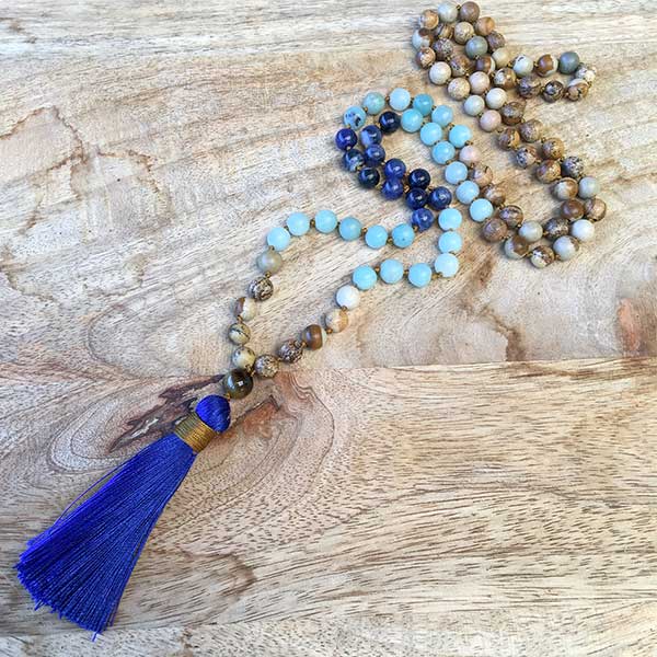 Jewellery Beading Kit Hand Knotted Tassel Necklace - Picture Jasper, Amzonite & Sodalite
