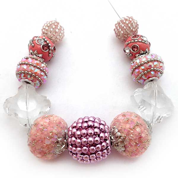 Bohemian Bead Strands Mixed Beads 125 Pink & Crystal