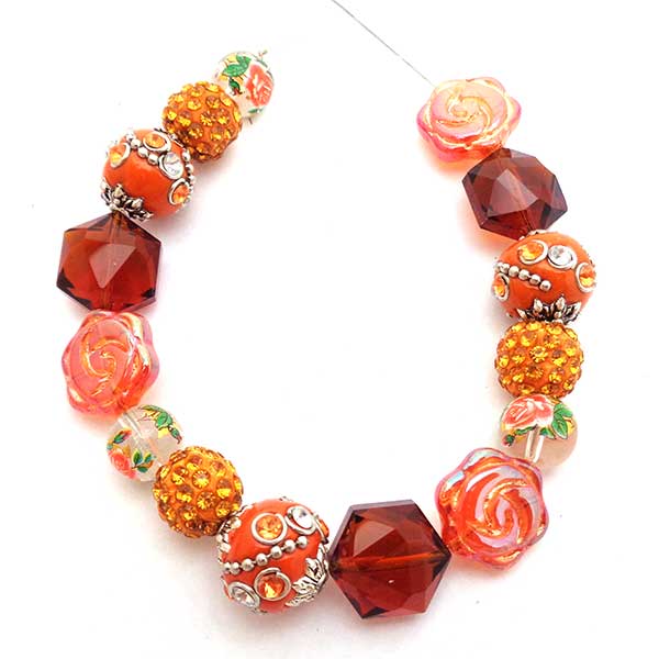 Bohemian Bead Strands Mixed Beads 126 Orange & Topaz