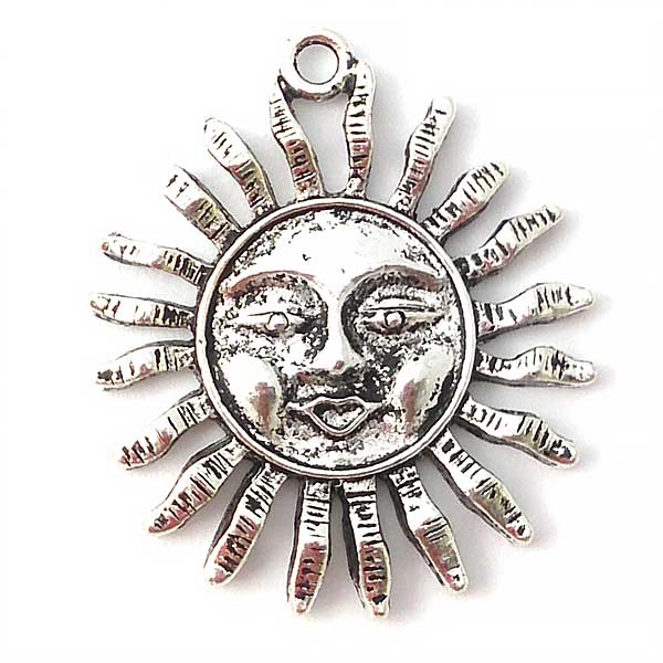 Cast Metal Pendant Sun w/Face 33x30mm (10) Antique Silver