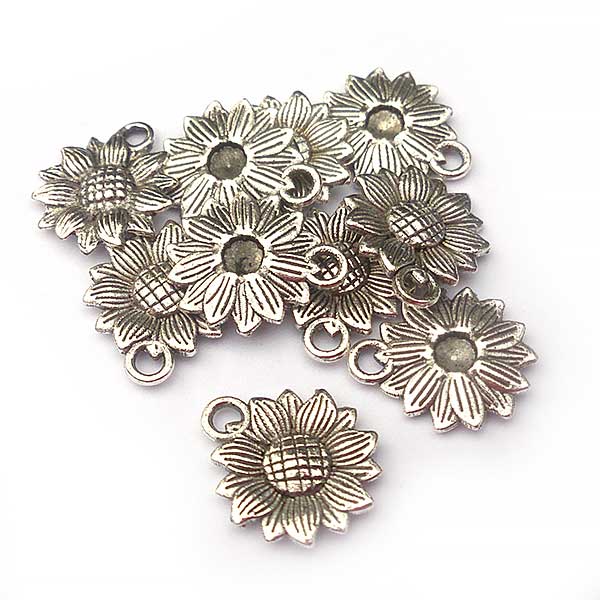 Cast Metal Charm Flowers Sunflower 18x15mm (10) Antique Silver