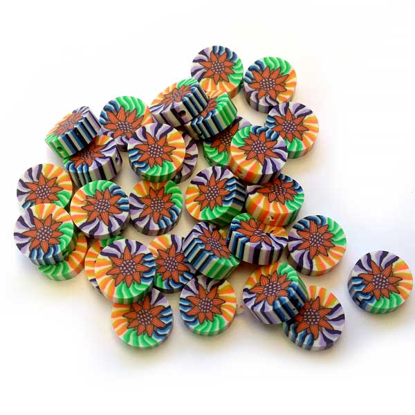 Polymer Clay Beads Flat Round 15mm (10) Sunflower