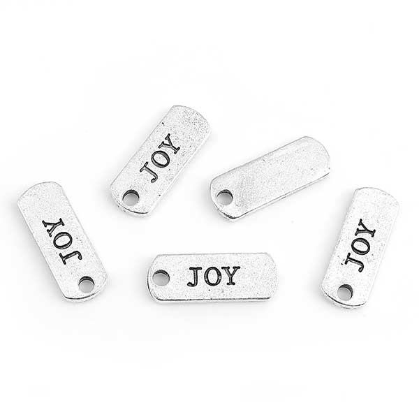 Cast Metal Charm Word Christmas 'JOY' Tag 21x8mm (10) Antique Silver