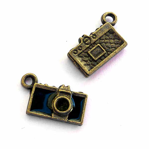 Cast Metal Charm Camera Tiny Enamel (10) Black Antique Bronze