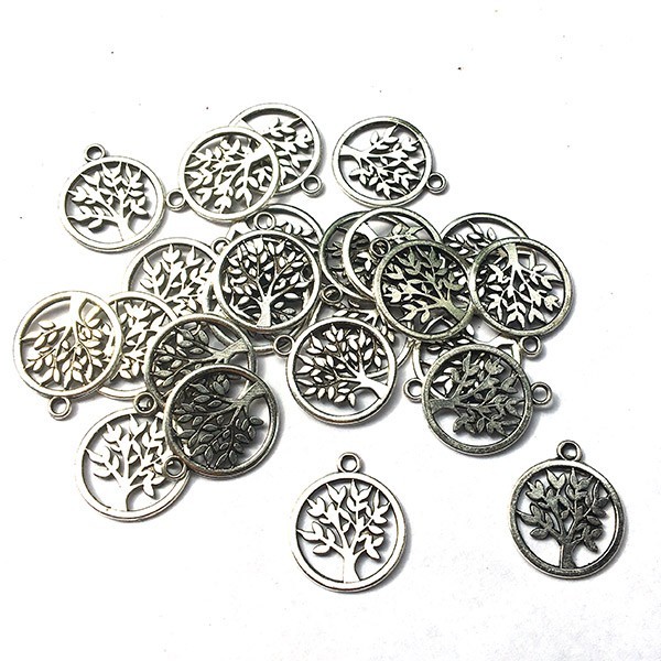 Cast Metal Charm Tree in Circle 20mm (10) Antique Silver