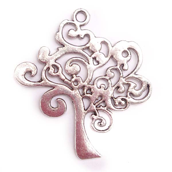 Cast Metal Pendant Tree Curly 42x37mm (4) Antique Silver