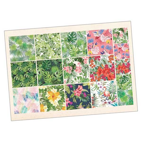 Printed Collage Sheet Tropical Leaves Style 03 30mm Squares - 150gsm Coated Paper