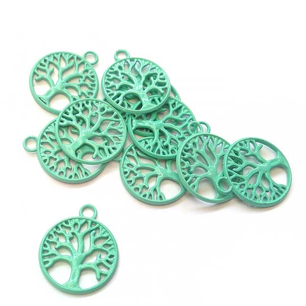 Cast Metal Charm Tree of Life 24x20mm (10) Turquoise 