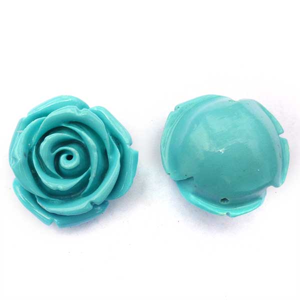 Coral Beads Synthetic Carved Flowers Roses 25mm (1) Turquoise Light