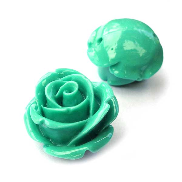 Coral Beads Synthetic Carved Flowers Roses 20mm (1) Turquoise Green