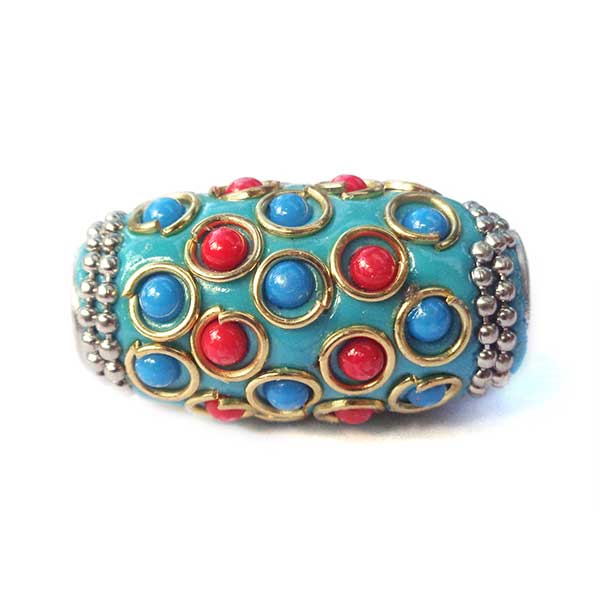 Kashmiri Style Beads Oval Medium 32x18mm (1) Turquoise