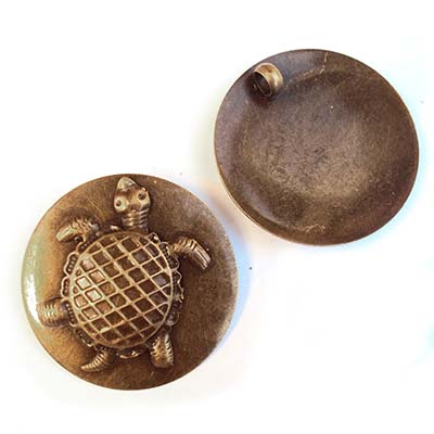 Cast Metal Pendant Turtle Round 45mm (1) Antique Bronze