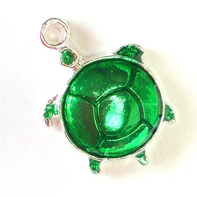 Cast Metal Charm Turtle Enamel 22x12mm (1) Green Antique Silver