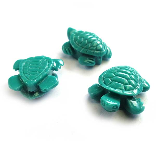 Coral Beads Synthetic Carved Turtle Medium 20x16mm (1) Sea Green