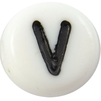 Acrylic Alphabet Beads Letter V 4x7mm (45) White & Black