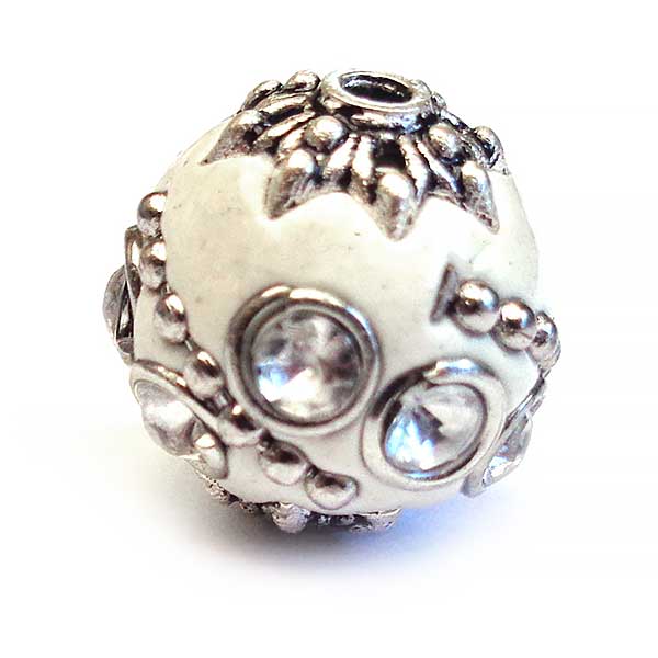 Kashmiri Style Beads Round 15mm (1) Style 002E White