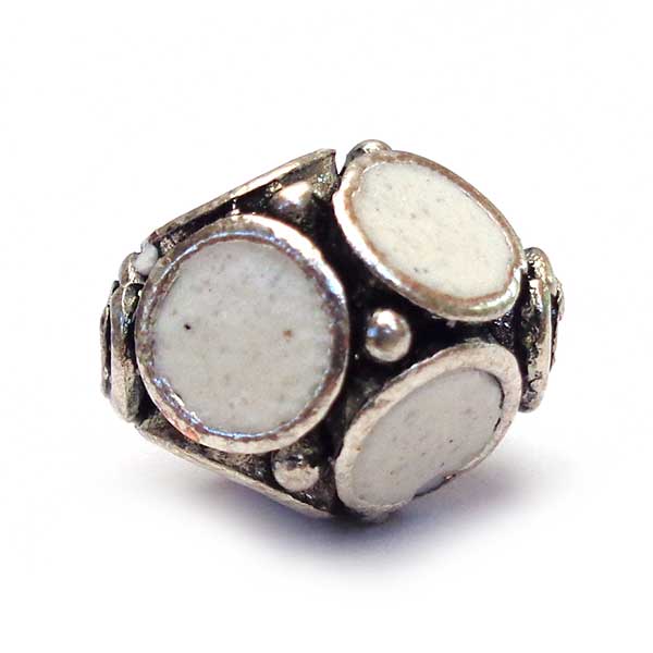 Kashmiri Style Beads Enamel 13x11mm Oval (1) Silver White