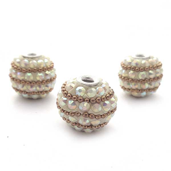 Kashmiri Style Beads Glitter Round 20x17mm (1) White