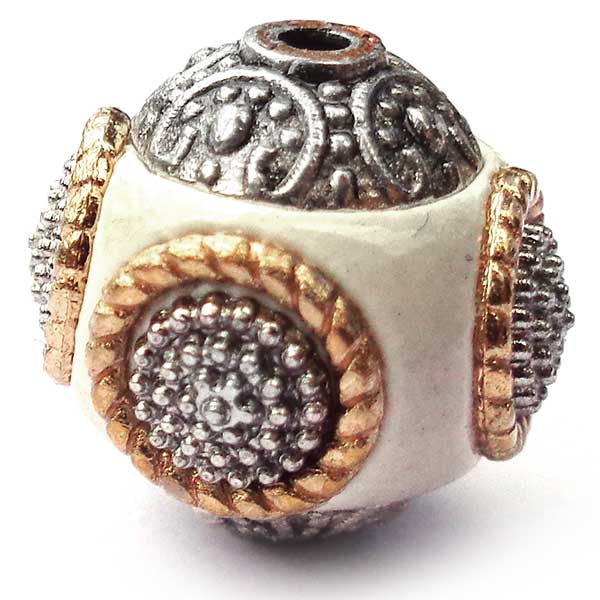 Kashmiri Style Beads Round 15mm (1) Style 001O White Gold Ring