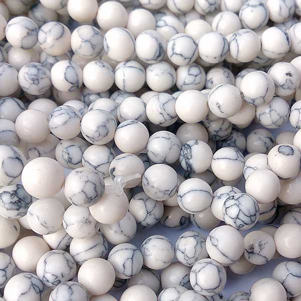 Howlite (Synthetic) Beads Round 6mm (64) White w/Grey Lines