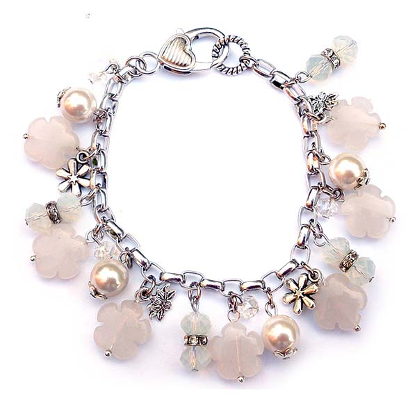 Jewellery Beading Kit Gemstones White Jade, Shell Pearl & Crystal Charm Bracelet