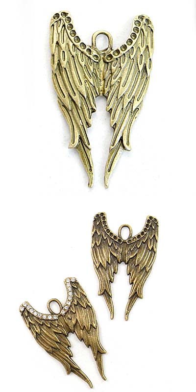 Cast Metal Pendant Wing Double (1) Anitque Bronze - Can hold rhinestone